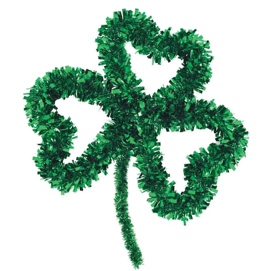 14&#x22; Green Open Shamrock St. Patrick&#x27;s Day Tinsel Wreaths, 8ct.